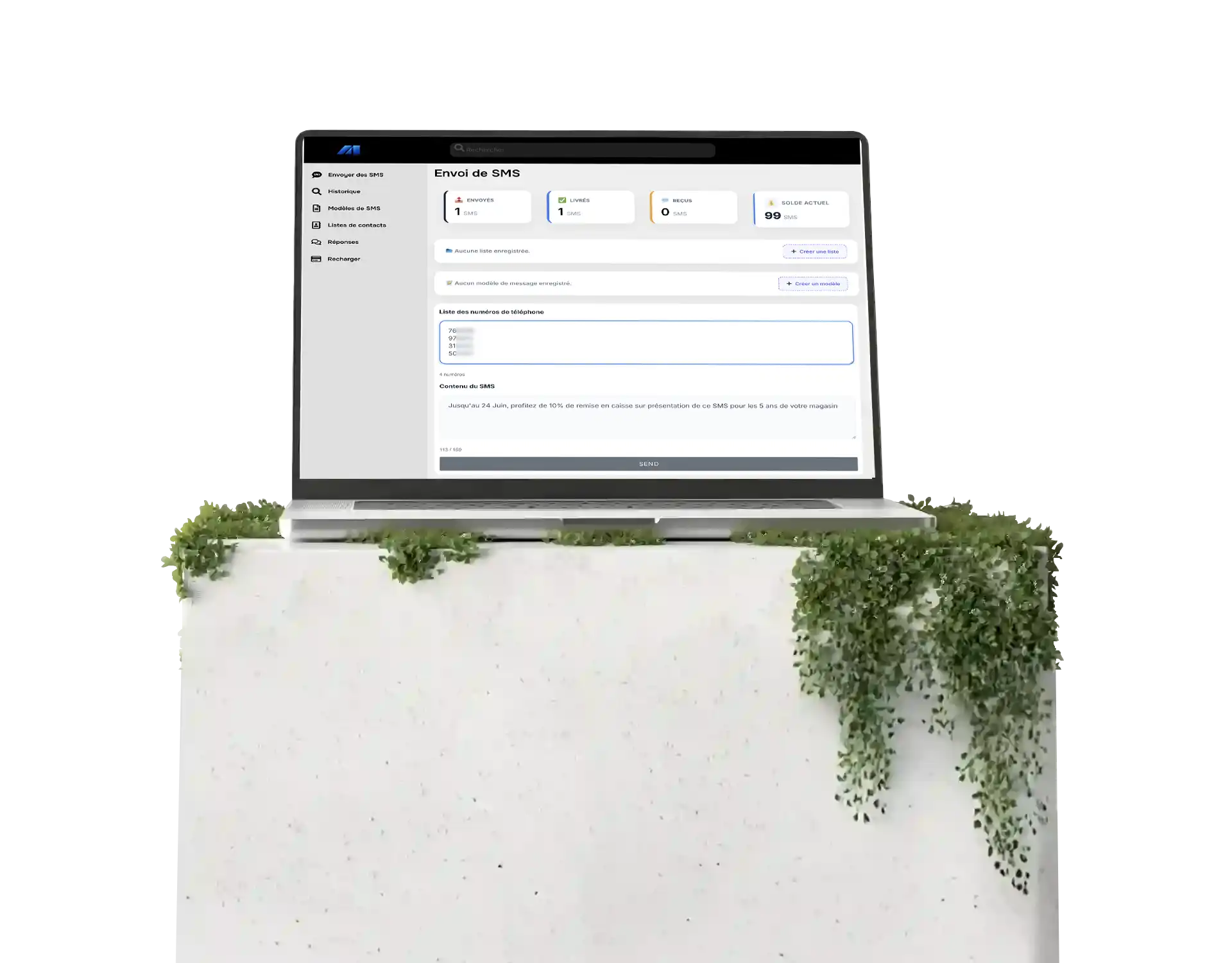 interface envoyer des sms